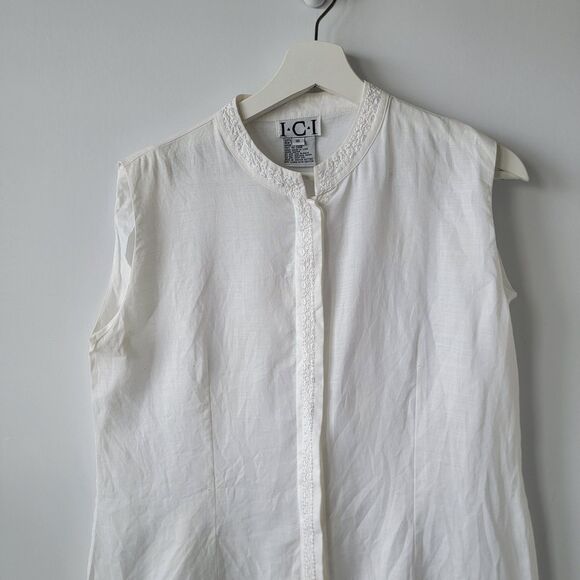 Rene Margo I.C .I women's 100% linen sleeveless shirt size 16 embroidery - Picture 3 of 8